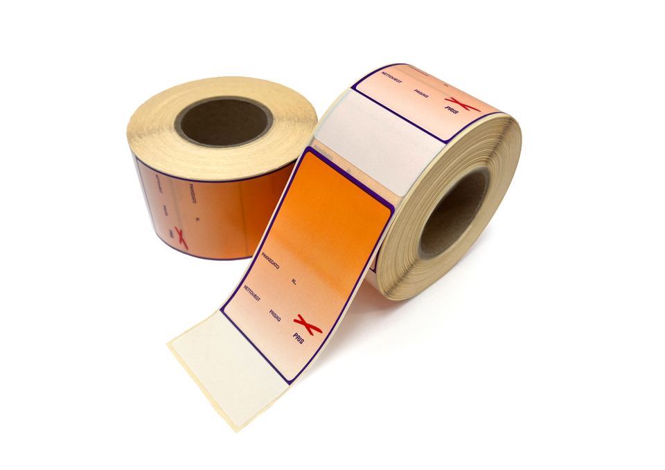 Thermo etiketter, Orange/violet m/frostklæber, 48 x 106 mm, 300 stk.