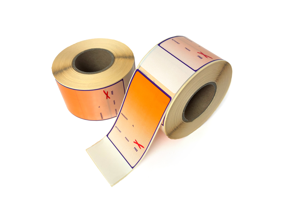 Thermo etiketter, Orange/violet m/pakkedato, 48 x 106 mm, 300 stk.