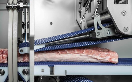 kød portioneringsmaskine med automatisk produkt-holder til store kødstykker